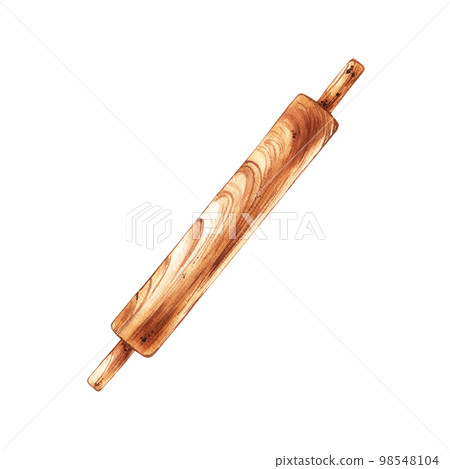 Watercolor wooden rolling pin on a white background 98548104