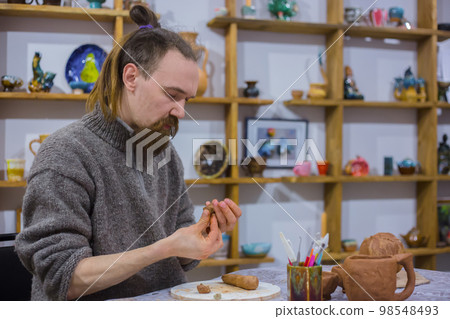 Professional potter making working with clay Professional potter making working with clay 98548493
