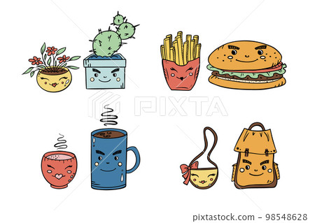 Cute vector illustrations of couples of items for valentine cards about love. Cute vector illustrations of couples of items for valentine cards about love. 98548628