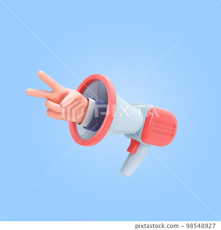 loudspeaker with hand social media concept 3d render on blue 98548927