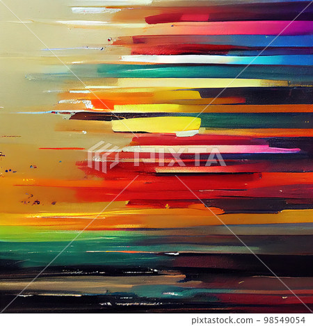 Rainbow ornament of chaotic multicolor horizontal stripes. Background image. AI-generated 98549054