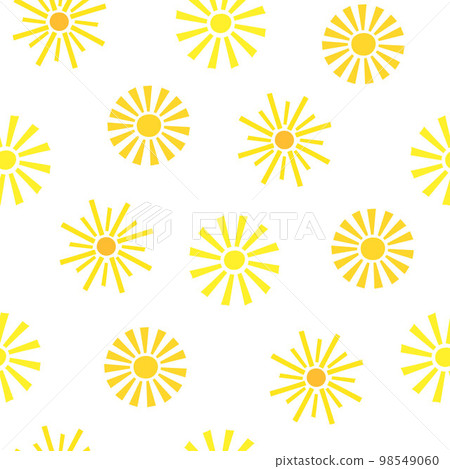 Simple yellow sun seamless pattern vector flat illustration, cute summer repeat ornament for making textile, fabrics, home decor, vacation concept and holiday design for children, gift paper Simple yellow sun seamless pattern vector flat illustration, cute summer repeat ornament for making textile, fabrics, home decor, vacation concept and holiday design for children, gift paper 98549060