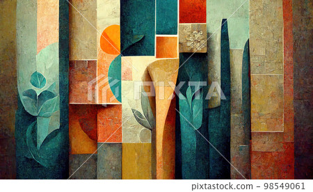 Abstract bright painting in cubism style. Imitation of antique oil abstract painting. Motley geometric painting. AI-generated Abstract bright painting in cubism style. Imitation of antique oil abstract painting. Motley geometric painting. AI-generated 98549061