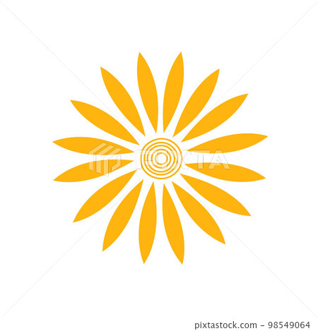 Simple yellow sun vector flat illustration with round shape middle, cute summer image for making cards, decor, vacation concept and holiday and summertime design for children Simple yellow sun vector flat illustration with round shape middle, cute summer image for making cards, decor, vacation concept and holiday and summertime design for children 98549064
