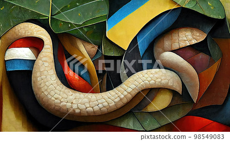 Snake in the thickets. Associative painting. Snake in the jungle painting in the style of modernism. AI-generated Snake in the thickets. Associative painting. Snake in the jungle painting in the style of modernism. AI-generated 98549083