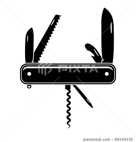 Multipurpose Folding Knife Icon Isolated on White Background. Multi Tool for Camping. Multifunctional Army Item 98549330