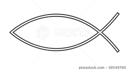 Ichthys icon. Jesus fish sign isolated on white background. Christian religion symbol. Popular believer emblem for car bampers, stickers, necklaces or pendants. Vector graphic illustration 98549760
