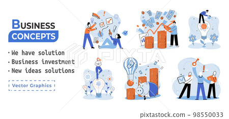 We have solution, business investment, new ideas solution scenes set. Teamwork and brainstorming 98550033