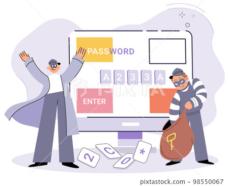 Computer hacker who steals money and personal data on Internet. Web crime with password hacking 98550067