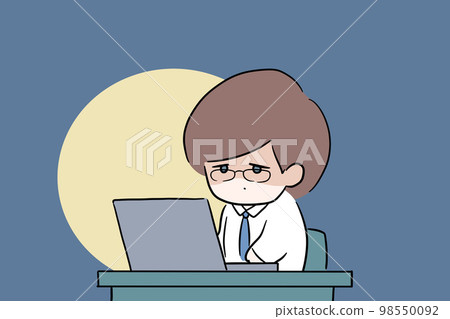 一個男人加班很辛苦的插圖 戴眼鏡的男人 伏案工作 身體不好 我想辭職 一個男人加班很辛苦的插圖 戴眼鏡的男人 伏案工作 身體不好 我想辭職 98550092
