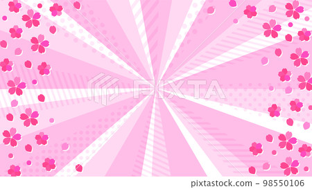 Vivid color radiant background material with cherry blossoms and cute pop patterns Horizontally long Vivid color radiant background material with cherry blossoms and cute pop patterns Horizontally long 98550106