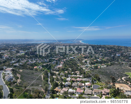 Aerial view of over La Jolla Hills, San Diego, California, USA 98550778