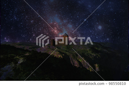星空和古堡 山上的城堡和夜空中閃耀的星星 98550810