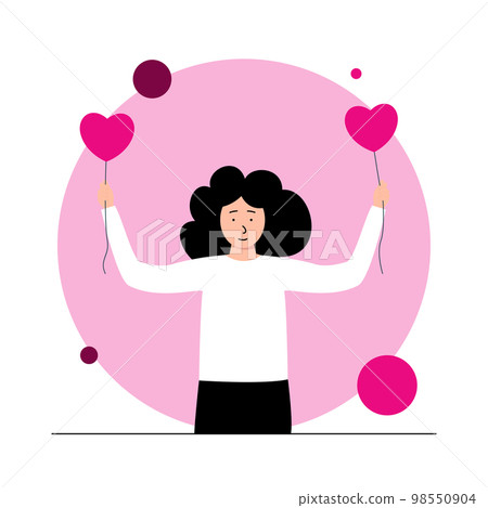Happy girl with balloons. February 14 concept Happy girl with balloons. February 14 concept 98550904