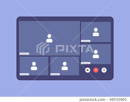 UI UX template for video conferencing and meetings application on desktop. Five users UI UX template for video conferencing and meetings application on desktop. Five users 98550905