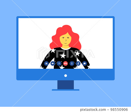 Girl using laptop for video call. Video conferencing and meetings Girl using laptop for video call. Video conferencing and meetings 98550906