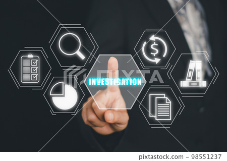 Investigation inspection audit business concept, Business person hand touching investigation icon on virtual screen, Business, internet, technology. Investigation inspection audit business concept, Business person hand touching investigation icon on virtual screen, Business, internet, technology. 98551237