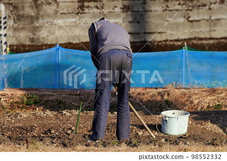 Elderly people working in the field Elderly people working in the field 98552332