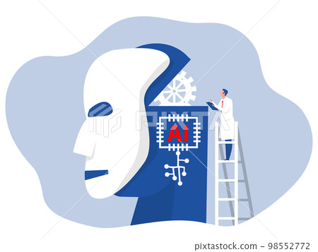 Science and artificial intelligence technology, futuristic, AI, engineering with human head robot innovation Science vector illustrator Science and artificial intelligence technology, futuristic, AI, engineering with human head robot innovation Science vector illustrator 98552772