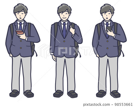 穿著西裝外套制服背著背包上學的高中男生全身插圖集 98553661