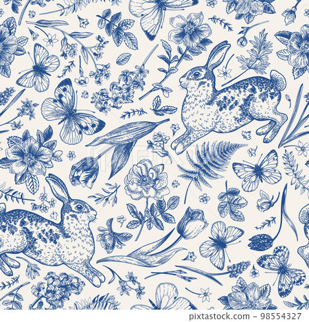 Seamless pattern with bunnies, butterflies Seamless pattern with bunnies, butterflies 98554327