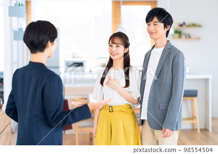 Husband and wife couple family real estate living room business sales 98554504