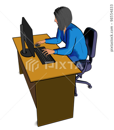 office worker woman working on computer desk office table clip art 3D illustration office worker woman working on computer desk office table clip art 3D illustration 98554833