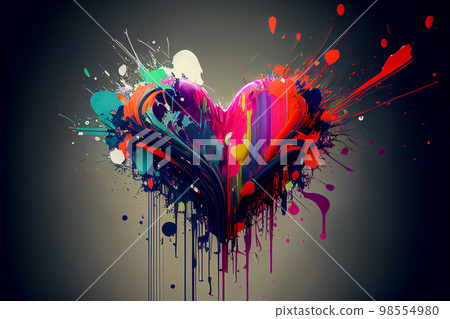 3d heart made of multicolored paint in expression. Generative AI 3d heart made of multicolored paint in expression. Generative AI 98554980