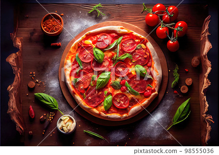 italian pizza closeup realistic drawing. Generative AI italian pizza closeup realistic drawing. Generative AI 98555036