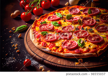 italian pizza closeup realistic drawing. Generative AI italian pizza closeup realistic drawing. Generative AI 98555037