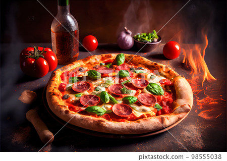 italian pizza closeup realistic drawing. Generative AI italian pizza closeup realistic drawing. Generative AI 98555038
