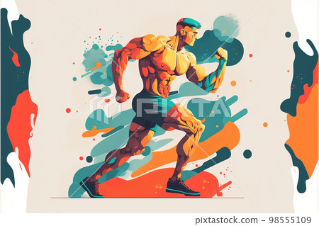 man training in the gym minimalistic picture abstraction. Generative AI 98555109