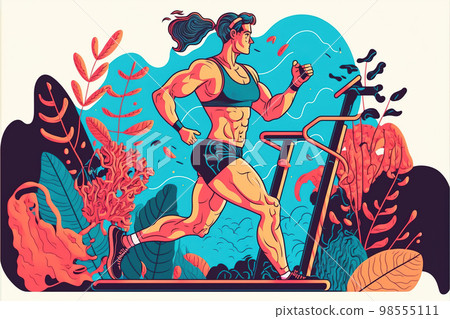 woman training in the gym minimalistic picture abstraction. Generative AI 98555111