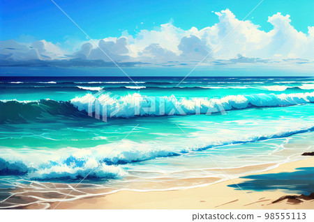 Soft beautiful ocean wave on sandy beach. Generative AI Soft beautiful ocean wave on sandy beach. Generative AI 98555113