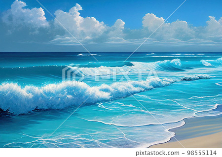 Soft beautiful ocean wave on sandy beach. Generative AI Soft beautiful ocean wave on sandy beach. Generative AI 98555114