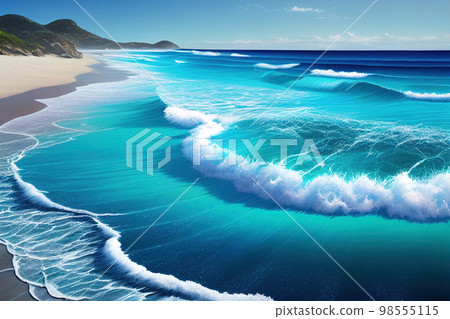 Soft beautiful ocean wave on sandy beach. Generative AI Soft beautiful ocean wave on sandy beach. Generative AI 98555115