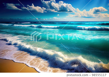 Soft beautiful ocean wave on sandy beach. Generative AI Soft beautiful ocean wave on sandy beach. Generative AI 98555117