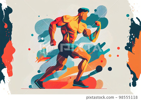 man training in the gym minimalistic picture abstraction. Generative AI man training in the gym minimalistic picture abstraction. Generative AI 98555118