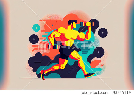 man training in the gym minimalistic picture abstraction. Generative AI man training in the gym minimalistic picture abstraction. Generative AI 98555119