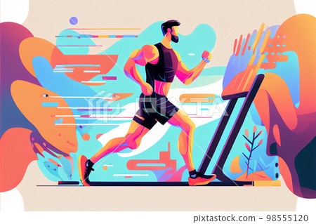 man training in the gym minimalistic picture abstraction. Generative AI man training in the gym minimalistic picture abstraction. Generative AI 98555120