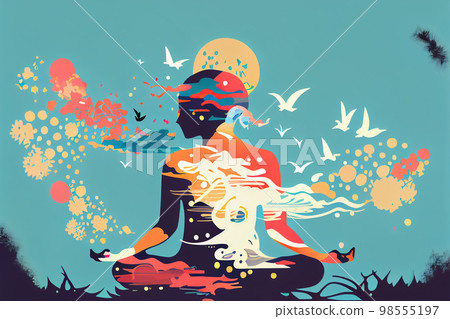 girl in the lotus position. yoga minimalism. Generative AI 98555197