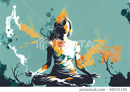 girl in the lotus position. yoga minimalism. Generative AI 98555198