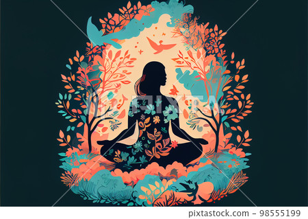 girl in the lotus position. yoga minimalism. Generative AI 98555199
