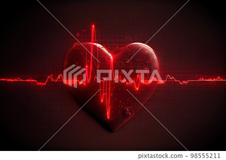 3d red heart cardiogram. Generative AI 98555211