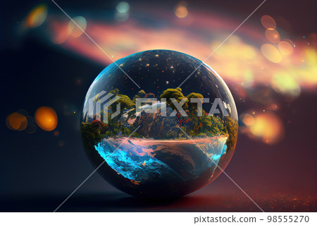 futuristic world in a drop of water 3d. Generative AI futuristic world in a drop of water 3d. Generative AI 98555270
