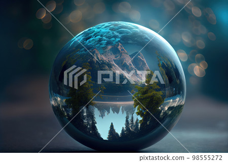 futuristic world in a drop of water 3d. Generative AI futuristic world in a drop of water 3d. Generative AI 98555272
