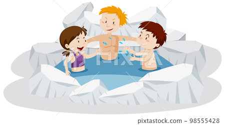 People swimming in the frozen ice pond 98555428