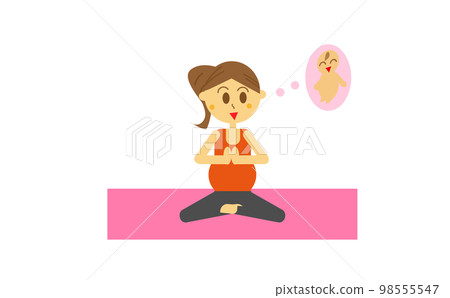 Illustration of a woman doing a meditation pose in maternity yoga while imagining a baby to be born 98555547