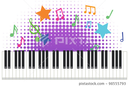 Piano keyboard with musical symbols 98555793