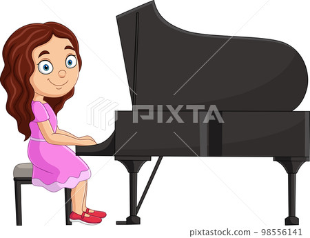 Cartoon little girl playing piano 98556141